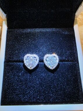Heart Halo Cubic Moissanite Stud Earrings